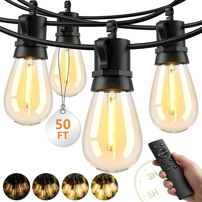 Outdoor String Lights LED Patio-Light - 50Ft Outside Waterproof Dimmable Porch by Unknown