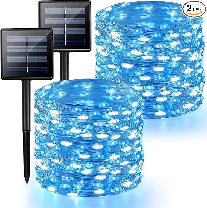 2 Pack Blue and White Solar String Lights Outdoor, 80FT 200 LED Waterproof by BHCLIGHT