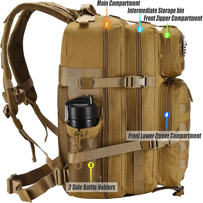 45L Tactical Backpack for Men Women, Military Assault Pack - Image 5