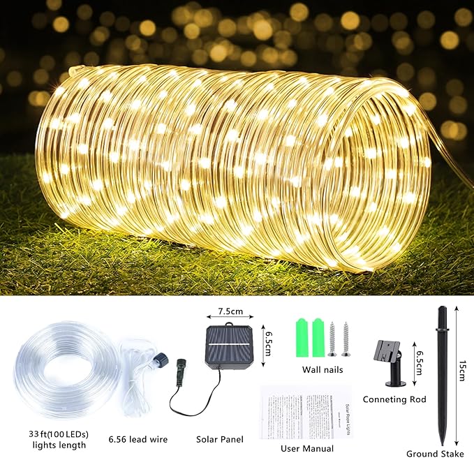 Solar Rope Lights, 33ft 100LED Solar String Lights, 8 Modes Waterproof Solar - Image 4