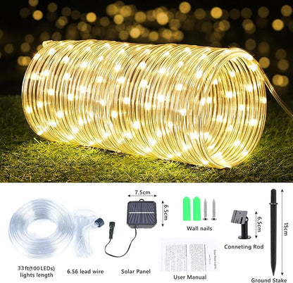 Solar Rope Lights, 33ft 100LED Solar String Lights, 8 Modes Waterproof Solar - Image 4