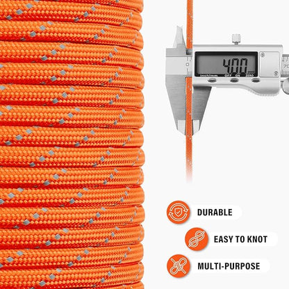 Reflective Paracord Rope 750 lb - 500ft 5/32" Parachute Cord 4MM 12-Strand para - Image 6