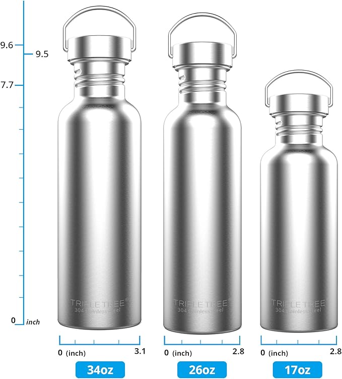 TRIPLE TREE 34 OZ Uninsulated Single Walled Stainless Steel Sports Water Bottle - Image 3