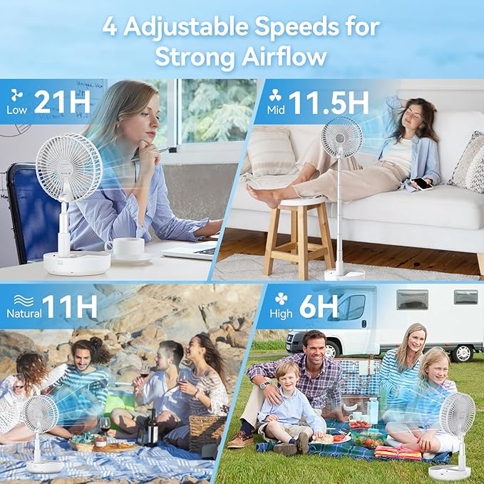 Portable Oscillating Rechargeable Fan, Battery Operated - Image 5