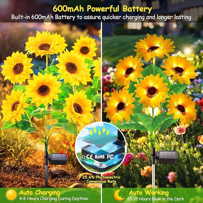 Solar Lights Outdoor Garden Decor, Upgraded 6 Pack - Image 2