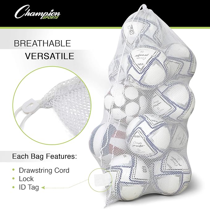 Champion Sports Mesh Equipment Bag – Heavy-Duty Nylon Drawstring Bag - Image 3