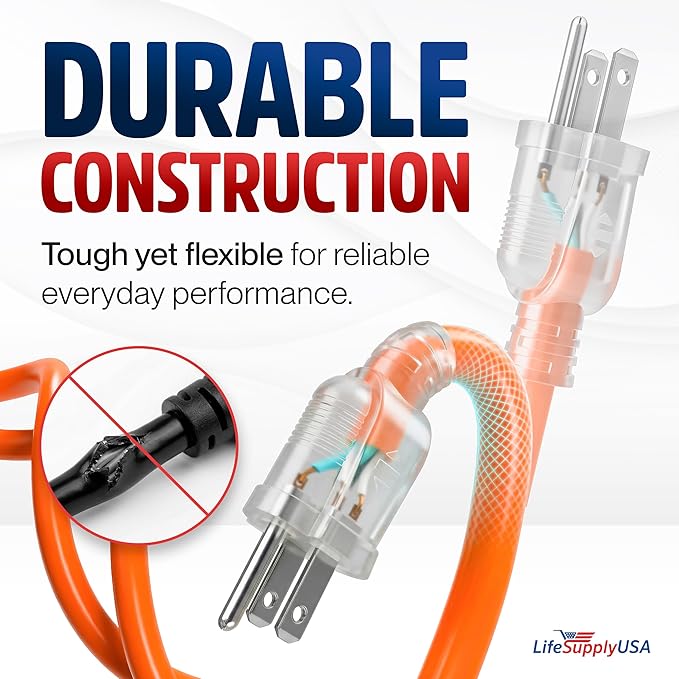 75ft Outdoor/Indoor Extension Cord 16/3 Gauge Heavy Duty 3 Prong SJTW, - Image 3