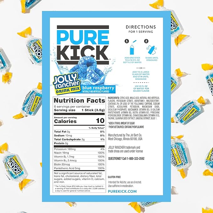 PURE KICK Energy Singles To Go Drink Mix, Jolly Rancher Blue Raspberry - Image 2