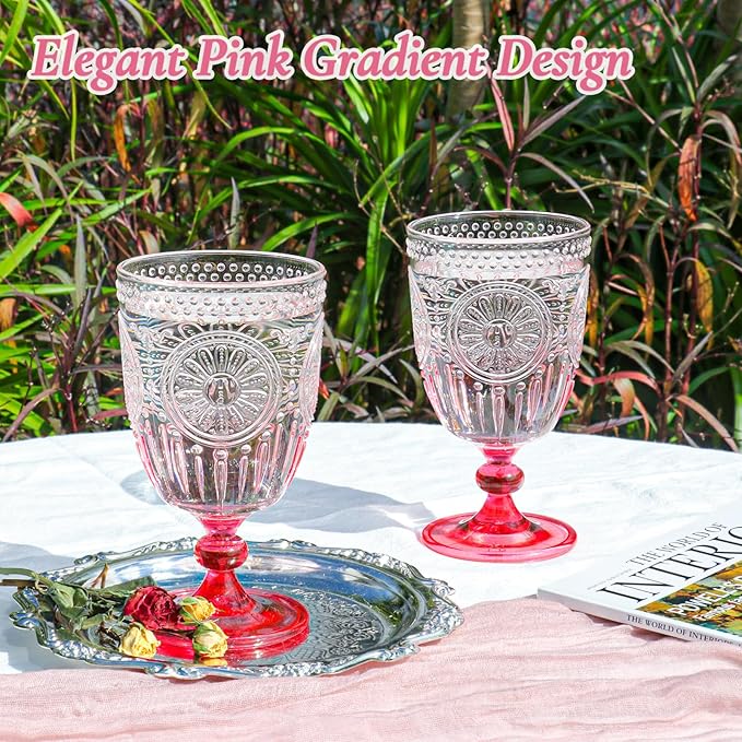 XUWAIDSGN 6Pcs Plastic Vintage Wine Glasses 13.5oz Reusable Embossed Goblet - Image 3