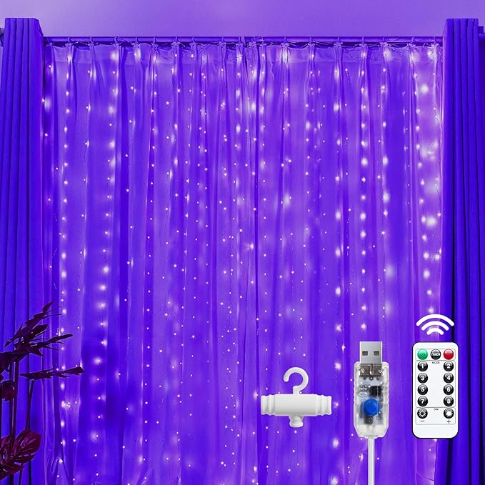 Brightown 300 LED Purple Fairy Curtain Lights, 9.8ft x 9.8ft String Lights by Brightown
