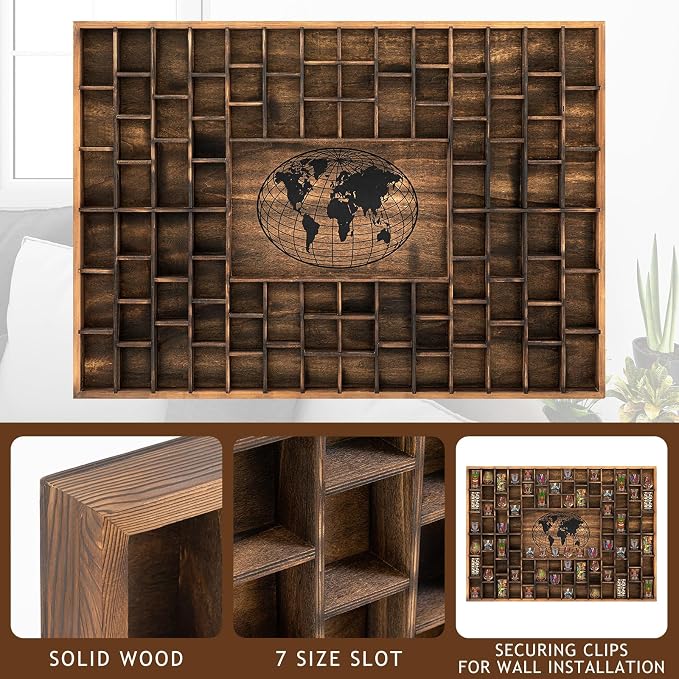 GlikCeil 88 Slots 48 x 34'' Jumbo World Map Shot Glass Display Case Rustic Wood - Image 3