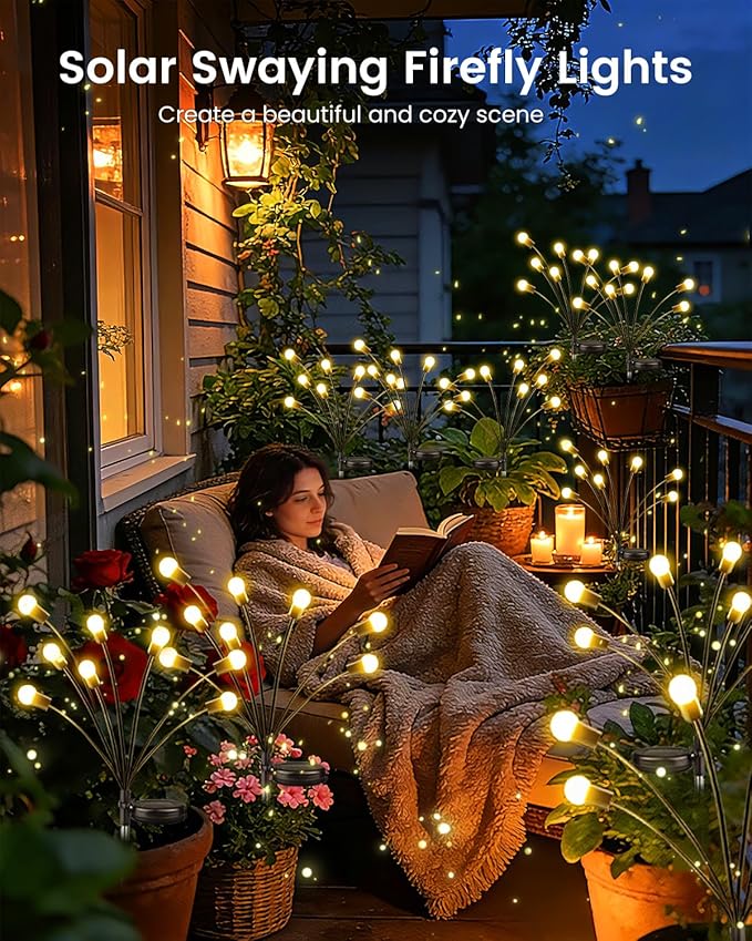 OZS 10 Pack Total 80 LED Solar Firefly Lights Fairy Outdoor - Image 4