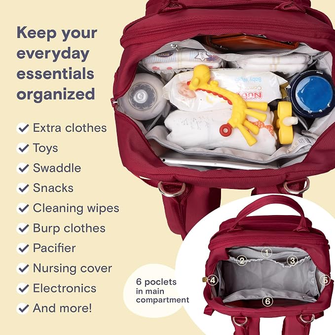 RUVALINO Diaper Bag Backpack, Large Capacity, Waterproof, Purplish Red - Image 4