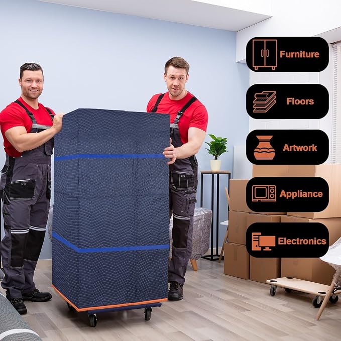 6 Moving Blankets 72x40in with 3 Elastic Rubber Band – Durable Quilted Moving - Image 4