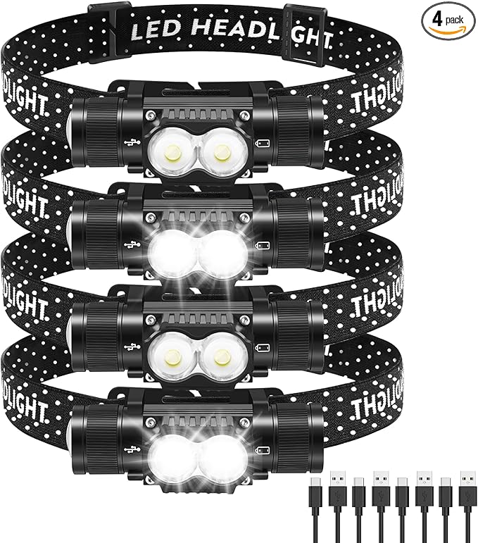 Headlamp Rechargeable 4 Pack, 1200 Lumen LED Head Lamp by Northlet
