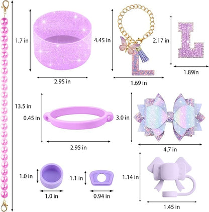 9PCS Purple for Stanley Cup Accessories Set Bling Initials Bow Charms for - Image 3
