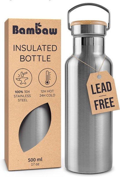 Bambaw Metal Insulated Water Bottle 16 oz, Stainless Steel Water Bottle by Bambaw