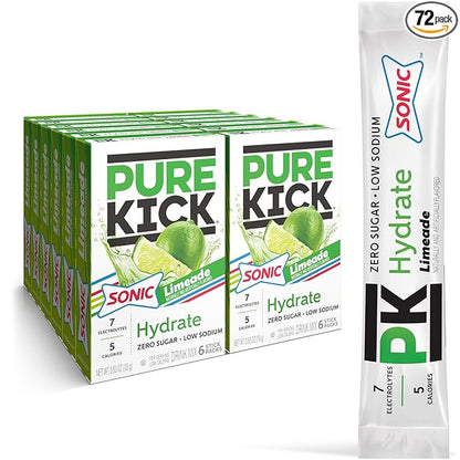 PURE KICK Hydration Singles to Go Drink Mix, Sonic Limeade, Includes 12 Boxes by PureKick
