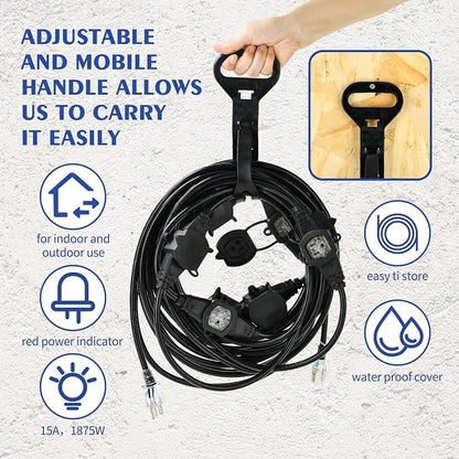 50FT 14 Gauge Heavy Duty Multi-Outlet Outdoor Extension Cord, 7 Evenly Spaced - Image 4