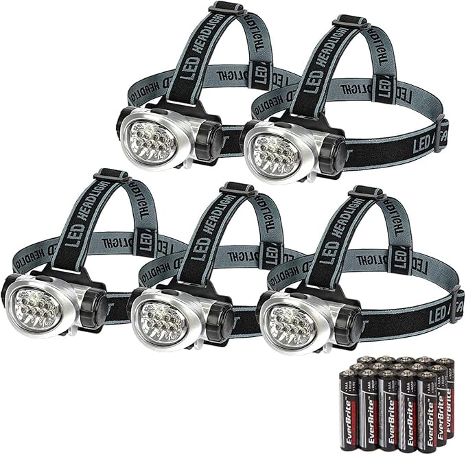 EverBrite 5-Pack LED Headlamp, 4 Lighting Modes, Pivoting Head by EverBrite