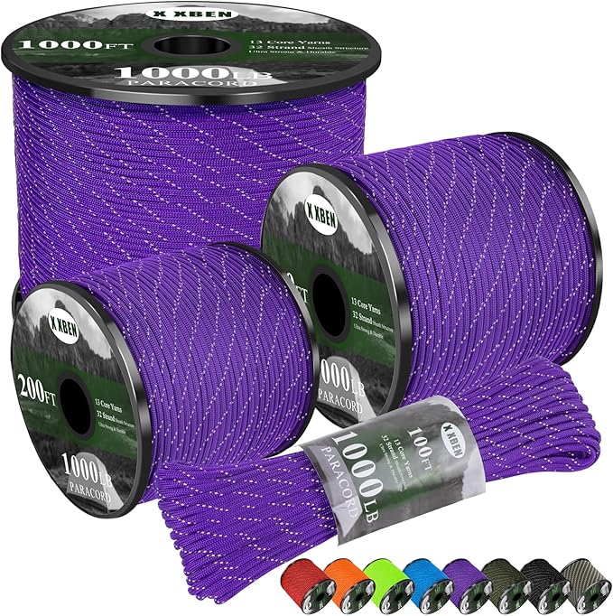 X XBEN Paracord Reflective 1000lb, 50/100/200/500/1000ft 4mm, 13 Strand by XXBEN