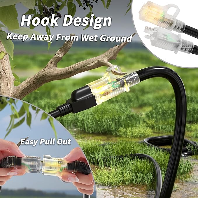 PlugSaf 14/3 Gauge Black Outdoor Extension Cord 25 ft Waterproof - Image 3