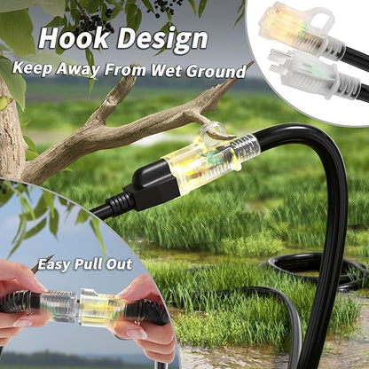 PlugSaf 14/3 Gauge Black Outdoor Extension Cord 25 ft Waterproof - Image 3