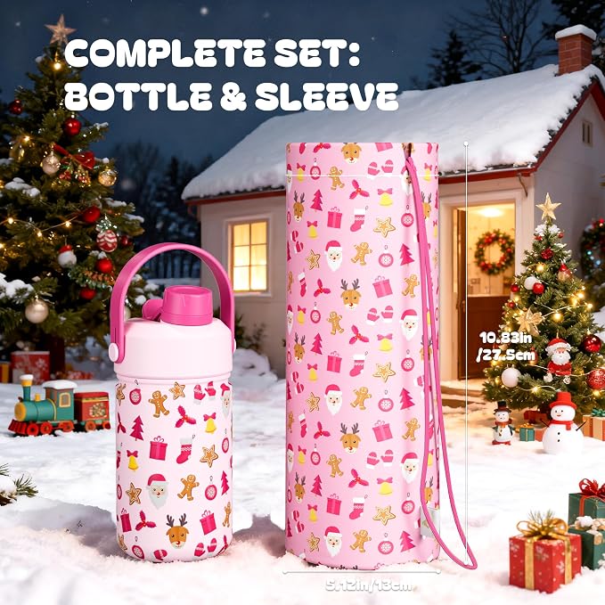 12 oz Christmas Kids Insulated Water Bottle: 2-in-1 Straw Spout Lid, Stainless - Image 5