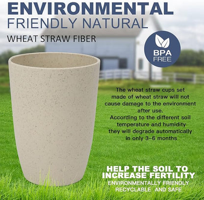 Wrova Wheat Straw Cups 6 PCS Good Alternative to Plastic Reusable Cups 12 oz - Image 7