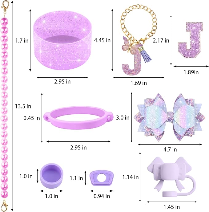 9PCS Purple for Stanley Cup Accessories Set Bling Initials Bow Charms for - Image 3