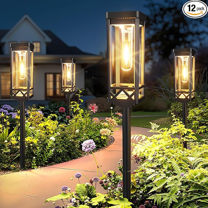 KOOPER Taller Solar Pathway Lights Outdoor, 12 Pack Upgraded Brighter Solar by KOOPER