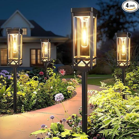 KOOPER Taller Solar Pathway Lights Outdoor, 4 Pack Upgraded Brighter Solar by KOOPER
