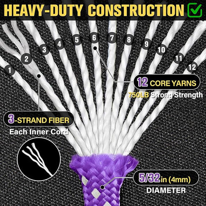 Reflective Paracord Rope 750 lb - 1000ft 5/32" Parachute Cord 4MM 12-Strand - Image 3