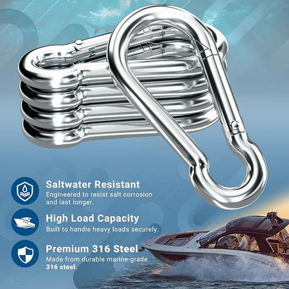 sprookber 316 Stainless Steel Carabiner Clip, Marine Grade Heavy Duty Spring - Image 6