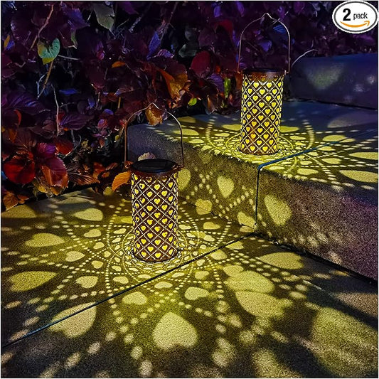 2 Pack Solar Lanterns Outdoor Hanging Heart Pattern Decor Lantern, Waterproof by AITENISEN