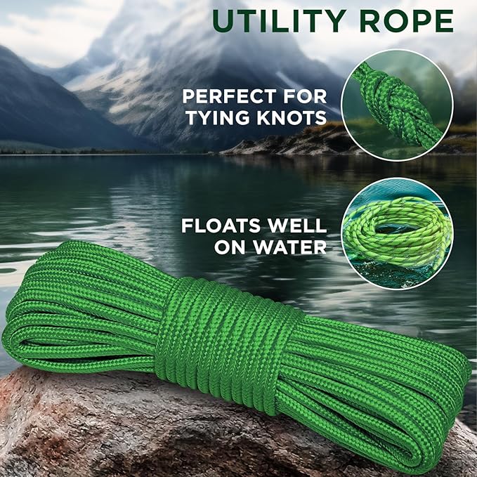 TECEUM Rope – 90 Feet x 3/8 Inch – Green – Strong All-Purpose Utility Rope – - Image 3