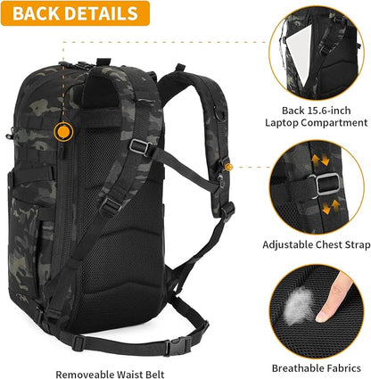 HUNTVP Tactical Backpack for Men 35L Military Backpack MOLLE 1000D Army Daypack - Image 3
