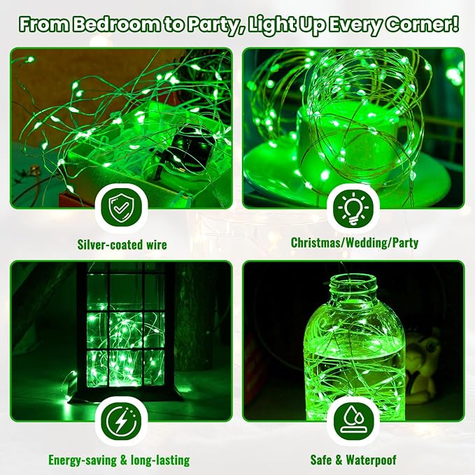 ZSJWL 30 Pack Green Fairy Lights Battery Operated, 7FT 20LED Mini Starry Light - Image 4