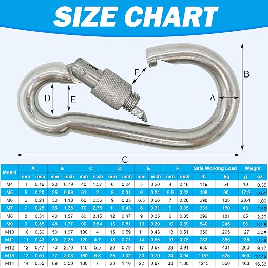 304 Stainless Steel Carabiners -4 inch Heavy Duty, Durable & Rust-Free Clips - Image 6