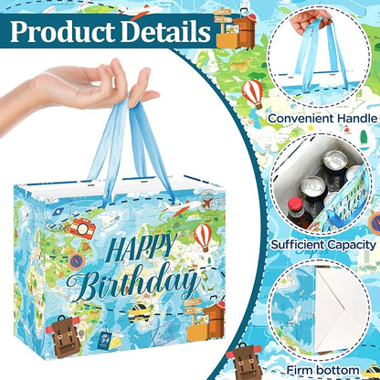 Travel World Map Birthday Gift Bag Double-Sided Let the Adventure Begin Gift - Image 7