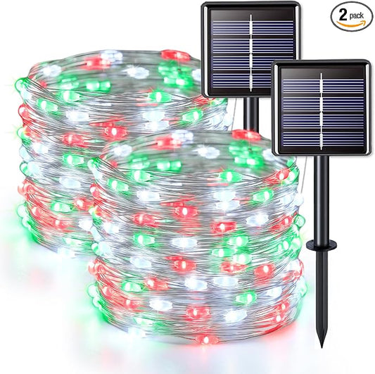 JMEXSUSS 2 Pack Red White and Green Solar Christmas Lights, Each 33FT 100 LED by JMEXSUSS