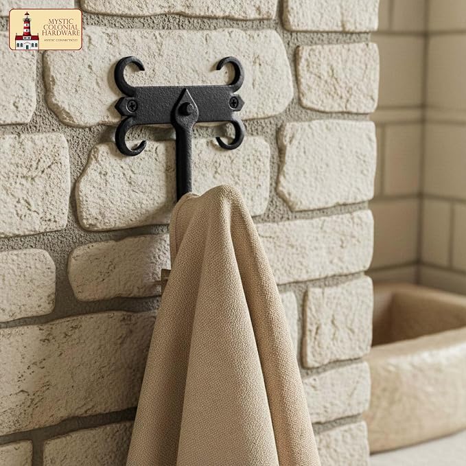 Mystic Colonial Rustic Cast Iron Wall Hooks, Heavy Duty Retro Utility Hooks - Image 5