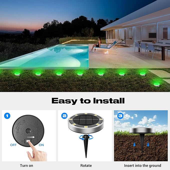 Peasur Solar Ground Lights Outdoor, 12 Pack Flat Solar Powered Disc Lights - Image 4