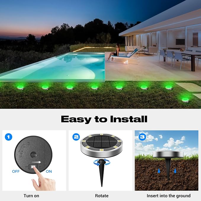 Peasur Mini Solar Ground Lights Outdoor, 2 Pack Flat Solar Powered Disc Lights - Image 4