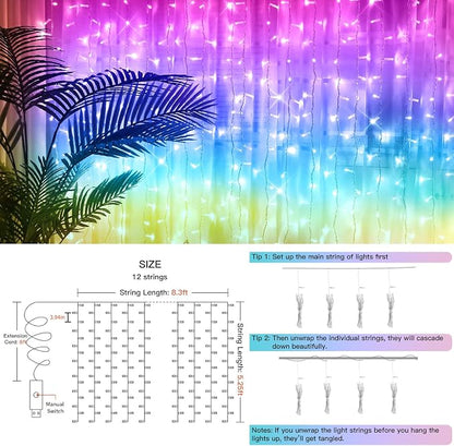 suddus Curtain Lights for Bedroom, 192 Led 8.3ft x 5.25ft Hanging String Lights - Image 5