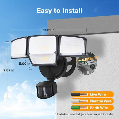 LUTEC 80W 9000LM LED Security Light Hardwire Motion Sensor Outdoor Lights - Image 8