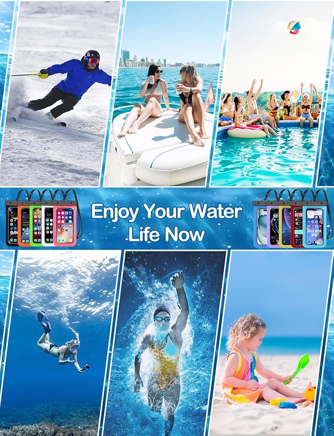 Famoby Up to 8.3" 3 Pack Multicolor Universal Waterproof Phone Pouch, Large - Image 2