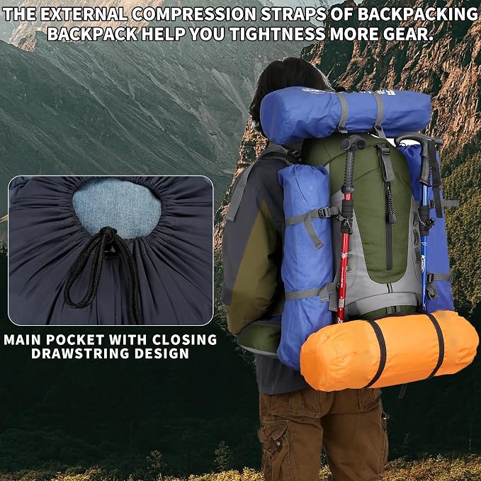 75L Hiking Backpack with Rain Cover Waterproof Camping Backpack Shoes Warehouse - Image 3