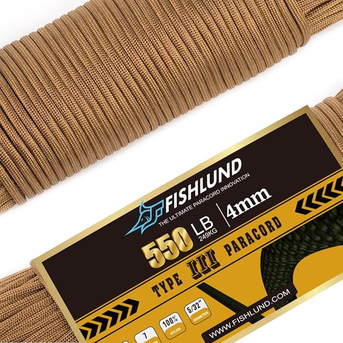 Paracord 550 lb, 7 Strand Paracord Rope 50ft 4mm, Nylon Parachute Cord by FISHLUND