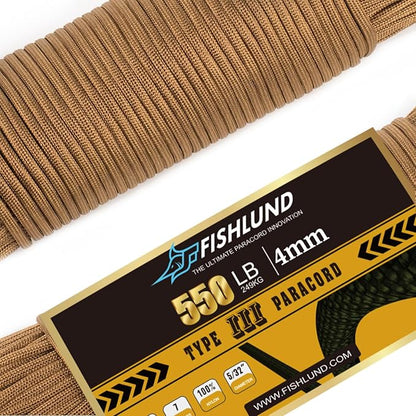Paracord 550 lb, 7 Strand Paracord Rope 50ft 4mm, Nylon Parachute Cord by FISHLUND